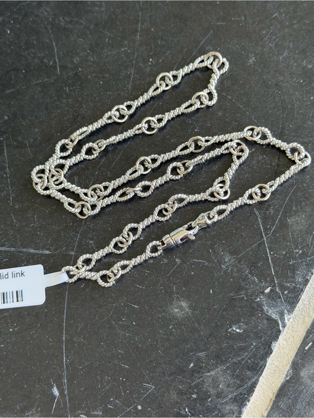 14kt White Gold Solid Twisted Rope Link Necklace 
17” long